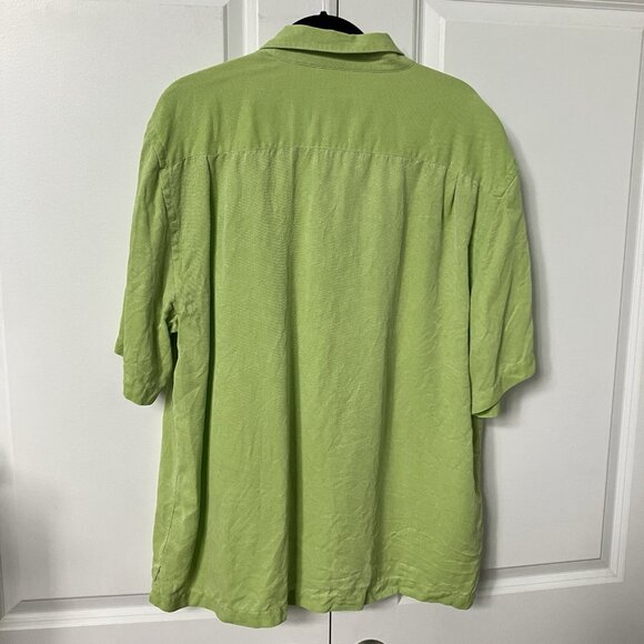 Cotton Reel Shirt Mens XL Green 100% Silk Short Sleeve Camp Button Up Hawaiian - Picture 4 of 8